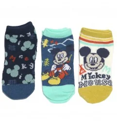Βρεφικές Κοντές Κάλτσες Disney Mickey Mouse - Σετ 3 Ζευγάρια (Μπλε/Βεραμάν/Κίτρινο) (VH0681 navy) - Βρεφικές Κάλτσες αγόρι