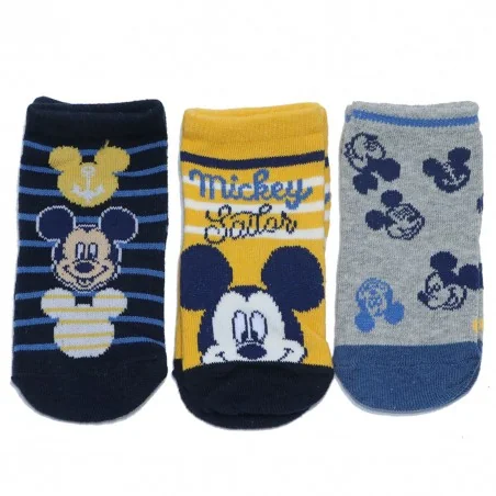 Βρεφικές Κοντές Κάλτσες Disney Mickey Mouse "Sailor" - Σετ 3 Ζευγάρια (Κίτρινο/Navy/Γκρι) (VH0661 navy) - Βρεφικές Κάλτσες αγόρι