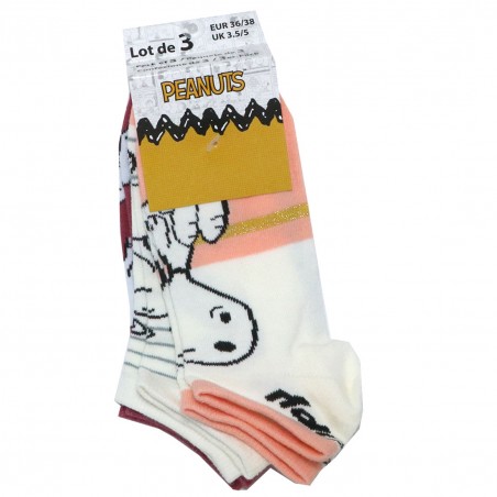 Snoopy Γυναικείες Κοντές Κάλτσες σετ 3 ζευγάρια (VH3625 ecru)