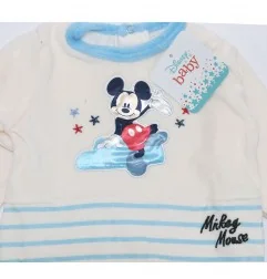 Βρεφικό Βελούδινο Φορμάκι Disney Baby Mickey Mouse - Λευκό/Γαλάζιο με Ρίγες (DIS BMB 51 05 A012 VELOUR)