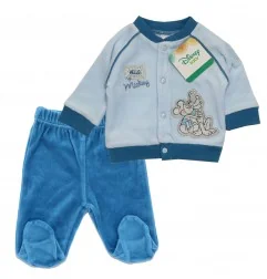Disney Baby Mickey Mouse Βρεφικό Βελούδινο Σετ 2 Τεμαχίων "Hello Mickey" – Σιέλ/Μπλε (RH0061) - Φόρμες