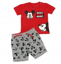 Disney Baby Mickey Mouse Βρεφικό Καλοκαιρινό Σετ - Κόκκινο T-shirt & Γκρι Σορτσάκι 100% Βαμβάκι (DIS BMB 51 12 9531 red) - Κα...