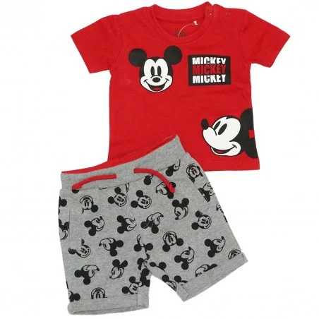 Disney Baby Mickey Mouse Βρεφικό Καλοκαιρινό Σετ - Κόκκινο T-shirt & Γκρι Σορτσάκι 100% Βαμβάκι (DIS BMB 51 12 9531 red) - Κα...
