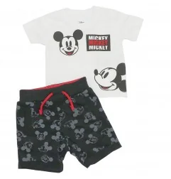 Disney Baby Mickey Mouse Βρεφικό Καλοκαιρινό Σετ - Λευκό T-shirt & Μαύρο Σορτσάκι 100% Βαμβάκι (DIS BMB 51 12 9531 white) - Κ...