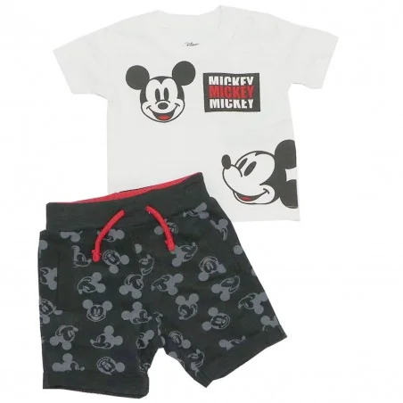 Disney Baby Mickey Mouse Βρεφικό Καλοκαιρινό Σετ - Λευκό T-shirt & Μαύρο Σορτσάκι 100% Βαμβάκι (DIS BMB 51 12 9531 white) - Κ...