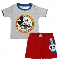 Disney Baby Mickey Mouse Βρεφικό Καλοκαιρινό Σετ T-shirt & Σορτς - Γκρι/Κόκκινο - 100% Βαμβάκι (DIS BMB 51 12 8700 Red) - Καλ...