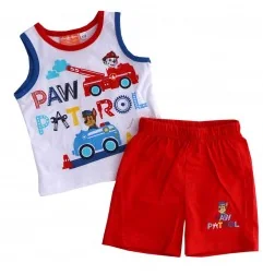 Βρεφικό Καλοκαιρινό Σετ Paw Patrol - Αμάνικη Μπλούζα Chase & Marshall με Κόκκινο Σορτσάκι (100% Βαμβάκι) (AQE0223 RED) - Καλο...