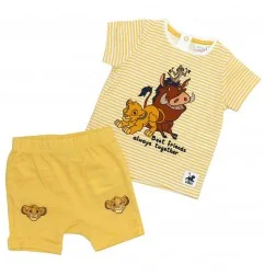 Βρεφικό Καλοκαιρινό Σετ Disney Baby "Lion King" - Κίτρινη Ριγέ Μπλούζα "Best Friends" & Σορτσάκι (100% Βαμβάκι) (EV0085) - Κα...