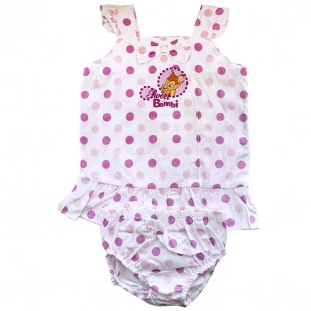 Βρεφικό Καλοκαιρινό Σετ Disney Baby "Sweet Bambi" - Ροζ Πουά Μπλούζα με Βολάν & Ασορτί Βρακάκι (100% Βαμβάκι) (AQE0526-1) - Κ...