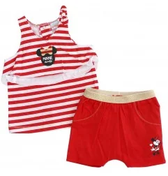 Βρεφικό Καλοκαιρινό Σετ Disney Baby "Minnie Mouse" - Κόκκινη Ριγέ Μπλούζα με Βολάν & Σορτσάκι (100% Βαμβάκι) (ET0082) - Καλοκ...
