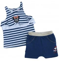 Βρεφικό Καλοκαιρινό Σετ Disney Baby "Minnie Mouse" - Navy Ριγέ Μπλούζα με Βολάν & Σορτσάκι (100% Βαμβάκι) (ET0082 NAVY) - Καλ...