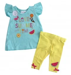 Βρεφικό Καλοκαιρινό Σετ Mini Kidz - Μπλούζα Aqua "Summer Time" & Κίτρινο Κολάν (100% Βαμβάκι) (15C405) - Καλοκαιρινά Σετ
