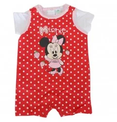 Βρεφικό Σετ Disney Baby Minnie Mouse - Κόκκινο Πουά Φορμάκι & Λευκό Μπλουζάκι (100% Βαμβάκι) (AQE0001) - Καλοκαιρινά Σετ