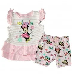 Disney Baby Βρεφικό Βαμβακερό Σετ Minnie Mouse – Ριγέ Μπλούζα με Βολάν & Εμπριμέ Σορτς – Ροζ (DIS MF 51 12 1185) - Καλοκαιριν...