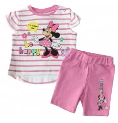 Disney Baby Βρεφικό Καλοκαιρινό Σετ Minnie Mouse "Be Happy" – Ριγέ Μπλούζα & Σορτς – Ροζ (DIS MF 51 12 1184A) - Καλοκαιρινά Σετ