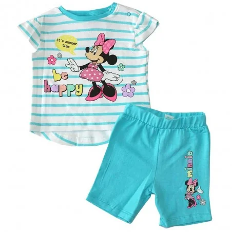 Disney Baby Βρεφικό Σετ Minnie Mouse "Be Happy" – Ριγέ Μπλουζάκι & Σορτς – Τιρκουάζ (DIS MF 51 12 1184) - Καλοκαιρινά Σετ