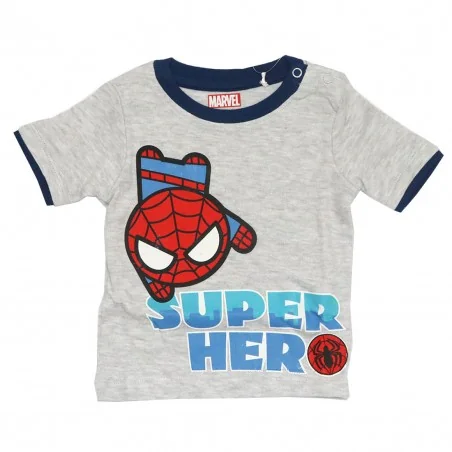 Marvel Spiderman "Super Hero" Βρεφικό Καλοκαιρινό Σετ - Γκρι T-shirt & Μπλε Σορτσάκι - 100% Βαμβάκι (SP S 51 12 1255 Navy)