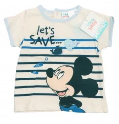 Βρεφικό Καλοκαιρινό Σετ Disney "Mickey Mouse" - Μπλούζα "Let's Save" & Λευκό Σορτσάκι (100% Βαμβάκι) (UE0037 BEIGE)