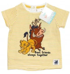 Βρεφικό Καλοκαιρινό Σετ Disney Baby "Lion King" - Κίτρινη Ριγέ Μπλούζα "Best Friends" & Σορτσάκι (100% Βαμβάκι) (EV0085)