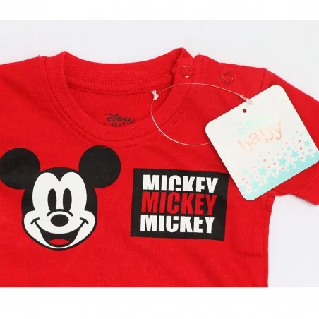 Disney Baby Mickey Mouse Βρεφικό Καλοκαιρινό Σετ - Κόκκινο T-shirt & Γκρι Σορτσάκι 100% Βαμβάκι (DIS BMB 51 12 9531 red)