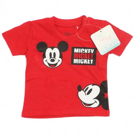 Disney Baby Mickey Mouse Βρεφικό Καλοκαιρινό Σετ - Κόκκινο T-shirt & Γκρι Σορτσάκι 100% Βαμβάκι (DIS BMB 51 12 9531 red)