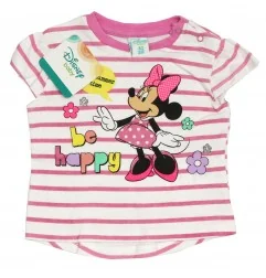 Disney Baby Βρεφικό Καλοκαιρινό Σετ Minnie Mouse "Be Happy" – Ριγέ Μπλούζα & Σορτς – Ροζ (DIS MF 51 12 1184A)