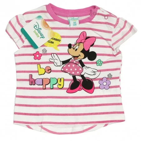 Disney Baby Βρεφικό Καλοκαιρινό Σετ Minnie Mouse "Be Happy" – Ριγέ Μπλούζα & Σορτς – Ροζ (DIS MF 51 12 1184A)