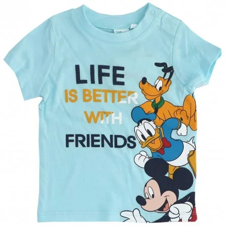 Disney Baby Βρεφικό Κοντομάνικο Μπλουζάκι 100% Βαμβακερό – "Life is Better with Friends" Light Blue (UE0062B) - Κοντομάνικα μ...