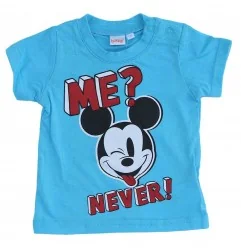 Disney Baby Mickey Mouse Βρεφικό Κοντομάνικο Μπλουζάκι 100% Βαμβακερό – "Me? Never!" Turquoise (ET0140 Sky) - Κοντομάνικα μπλ...