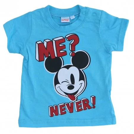 Disney Baby Mickey Mouse Βρεφικό Κοντομάνικο Μπλουζάκι 100% Βαμβακερό – "Me? Never!" Turquoise (ET0140 Sky) - Κοντομάνικα μπλ...