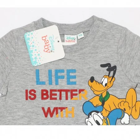 Disney Baby Βρεφικό Κοντομάνικο Μπλουζάκι 100% Βαμβακερό – "Life is Better with Friends" Grey Melange (UE0062)