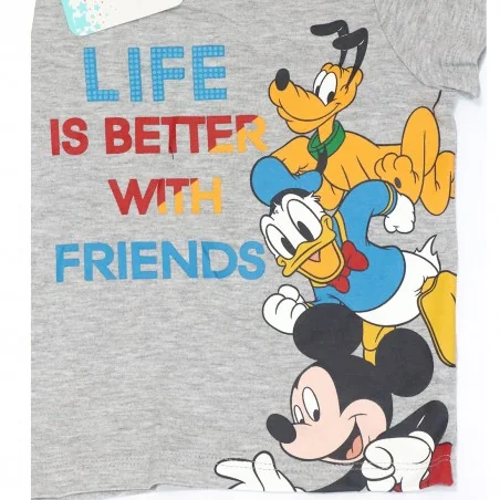 Disney Baby Βρεφικό Κοντομάνικο Μπλουζάκι 100% Βαμβακερό – "Life is Better with Friends" Grey Melange (UE0062)
