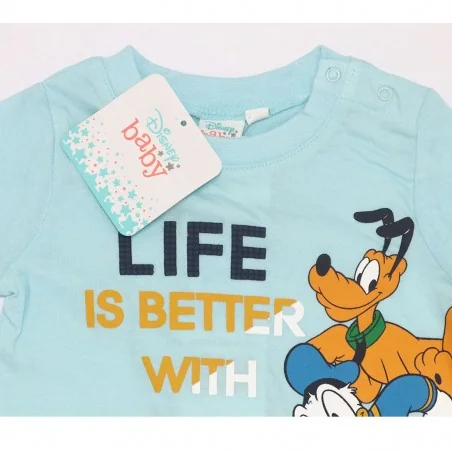 Disney Baby Βρεφικό Κοντομάνικο Μπλουζάκι 100% Βαμβακερό – "Life is Better with Friends" Light Blue (UE0062B)
