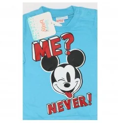 Disney Baby Mickey Mouse Βρεφικό Κοντομάνικο Μπλουζάκι 100% Βαμβακερό – "Me? Never!" Turquoise (ET0140 Sky)