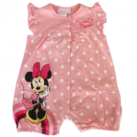Βρεφικό Καλοκαιρινό Φορμάκι Disney Baby Minnie Mouse – Ροζ Πουά με Βολάν & Κουμπιά (100% Βαμβάκι) (DISM 01027C) - Καλοκαιρινά...