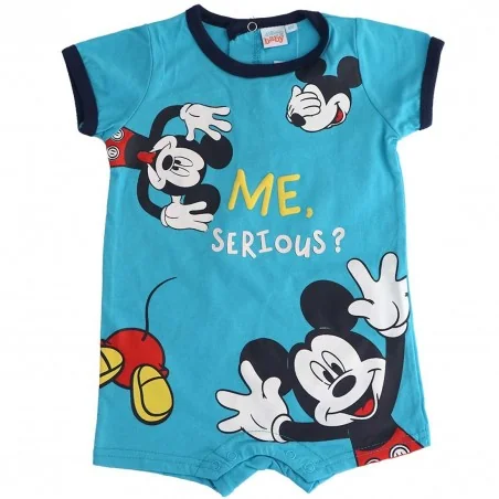 Βρεφικό Καλοκαιρινό Φορμάκι Disney Baby Mickey Mouse "Me Serious?" – Τυρκουάζ με Navy Λεπτομέρειες (100% Βαμβάκι) (UE0060) - ...