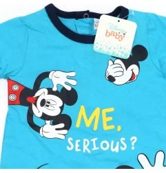 Βρεφικό Καλοκαιρινό Φορμάκι Disney Baby Mickey Mouse "Me Serious?" – Τυρκουάζ με Navy Λεπτομέρειες (100% Βαμβάκι) (UE0060) - ...