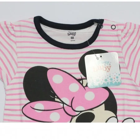 Disney Baby Minnie Mouse Βρεφικό Καλοκαιρινό Φορμάκι 100% Βαμβακερό - Ροζ Ριγέ/Μαύρο (DIS MF 51 05 8569 Black)