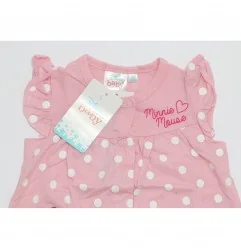 Βρεφικό Καλοκαιρινό Φορμάκι Disney Baby Minnie Mouse – Ροζ Πουά με Βολάν & Κουμπιά (100% Βαμβάκι) (DISM 01027C)