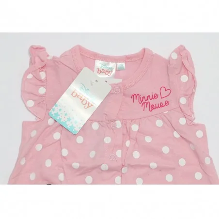 Βρεφικό Καλοκαιρινό Φορμάκι Disney Baby Minnie Mouse – Ροζ Πουά με Βολάν & Κουμπιά (100% Βαμβάκι) (DISM 01027C)