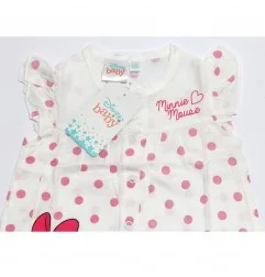 Βρεφικό Καλοκαιρινό Φορμάκι Disney Baby Minnie Mouse – Λευκό με Ροζ Πουά, Βολάν & Κουμπιά (100% Βαμβάκι) (DISM 01027A) - Καλο...