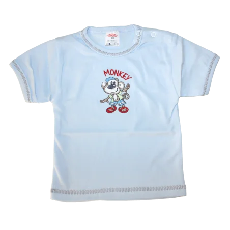 Βρεφικό βαμβακερό μπλουζάκι με κέντημα «Μαϊμουδάκι» - Κοντομάνικα μπλουζάκια