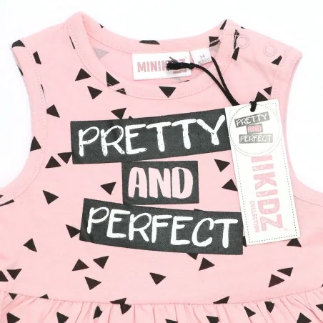 Mini Kidz Βρεφικό Καλοκαιρινό Αμάνικο Φορεματάκι "Pretty and Perfect" - 100% Βαμβακερό (Ροζ) (15C391)
