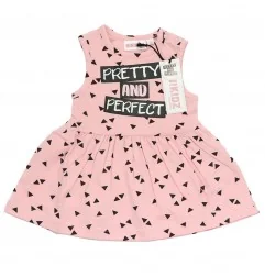 Mini Kidz Βρεφικό Καλοκαιρινό Αμάνικο Φορεματάκι "Pretty and Perfect" - 100% Βαμβακερό (Ροζ) (15C391) - Φορέματα & Φούστες