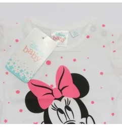 Βρεφικό Κοντομάνικο Μπλουζάκι Minnie Mouse Disney Baby "Hey Cutie!" - Λευκό με Ροζ Πουά - 100% Βαμβακερό (DISM 01006A)