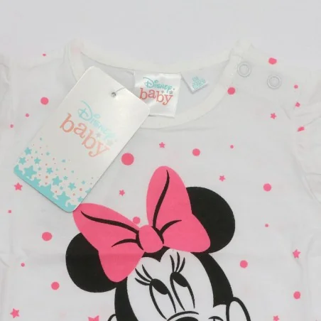 Βρεφικό Κοντομάνικο Μπλουζάκι Minnie Mouse Disney Baby "Hey Cutie!" - Λευκό με Ροζ Πουά - 100% Βαμβακερό (DISM 01006A)