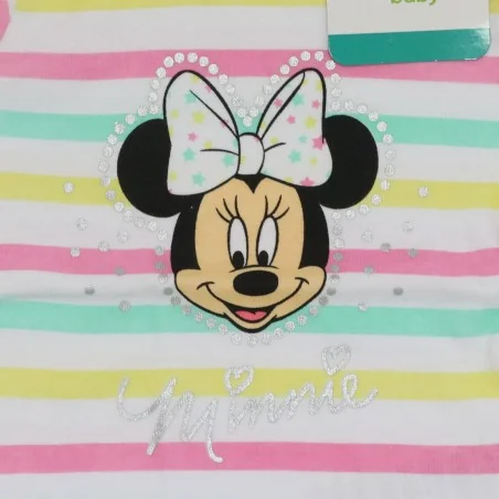 Disney Baby Minnie Mouse Βρεφικό Κοντομάνικο Μπλουζάκι - Πολύχρωμο Ριγέ με Glitter & 100% Βαμβάκι (DIS MF 51 02 849)