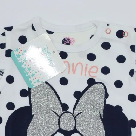 Disney Baby Minnie Mouse Βρεφικό Κοντομάνικο Μπλουζάκι με Γκλίτερ – 100% Βαμβακερό (Λευκό/Πουά) (DIS MF 51 02 1328)