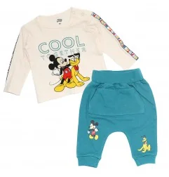 Βρεφικό Βαμβακερό Σετ 2 Τεμαχίων Disney Baby - Mickey Mouse & Pluto "Cool Together" (Εκρού/Τιρκουάζ) (DIS BMB 51 12 A878) - Χ...