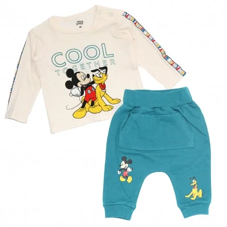 Βρεφικό Βαμβακερό Σετ 2 Τεμαχίων Disney Baby - Mickey Mouse & Pluto "Cool Together" (Εκρού/Τιρκουάζ) (DIS BMB 51 12 A878) - Χ...